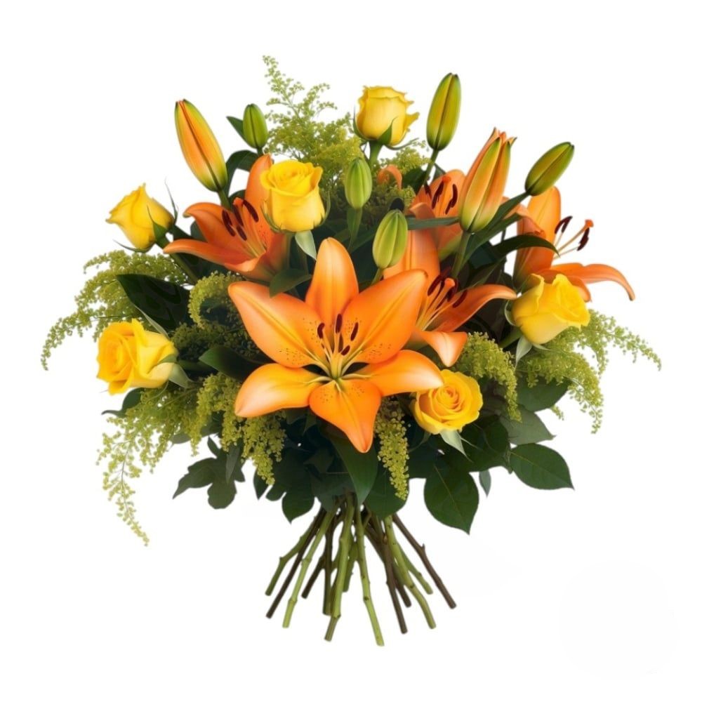 Bouquet di rose gialle e gigli arancioni (Raffinato)