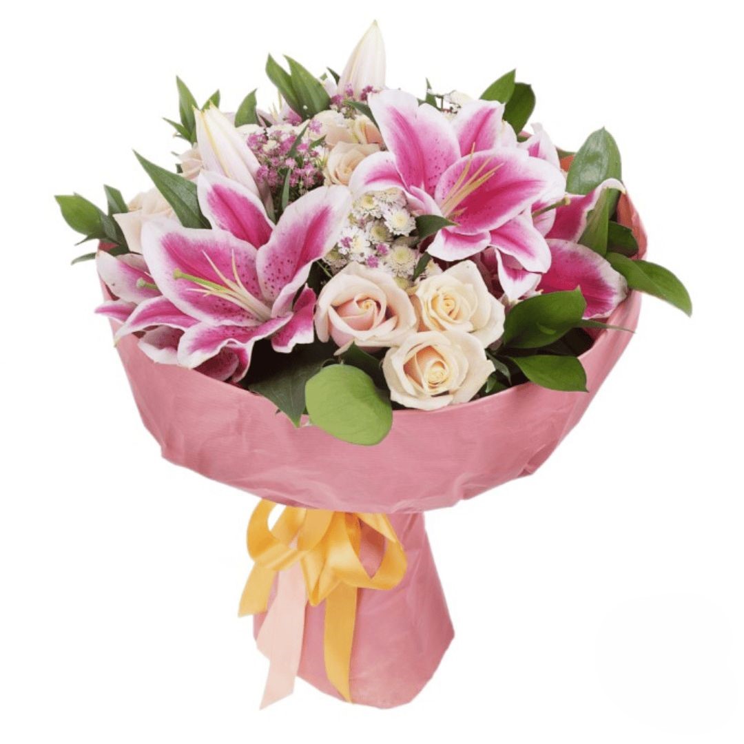 Bouquet of pink lilies and white roses (Refined)