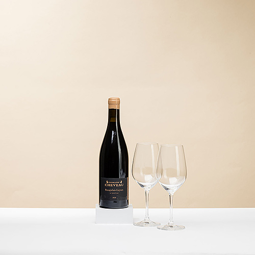 Domaine Cheveau Beaujolais-Leynes Rouge 'Le Bouteau' 2020 e 2 bicchieri