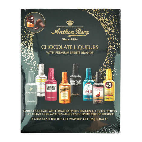 Cioccolatini fondenti ripieni di liquori di Anthon Berg (8 bottiglie)