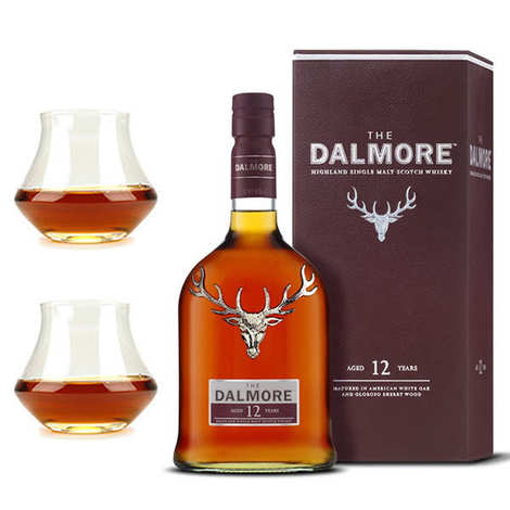 Assortimento di whisky Dalmore 12 anni 40% e 2 bicchieri
