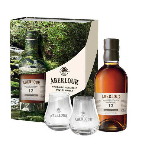 Confezione regalo Whisky Aberlour 12 anni Non filtrato a freddo 2 bicchieri 48%