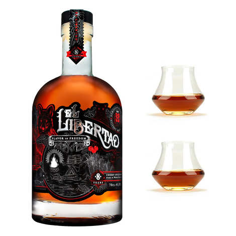 El Libertad 8 Anni Sherry Spiced Rum 41,8% e 2 bicchieri