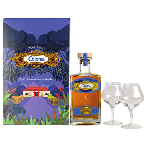 Confezione regalo rum Coloma 8 anni 40% e 2 bicchieri