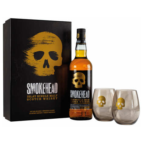 Confezione regalo di whisky Smokehead con 2 bicchieri