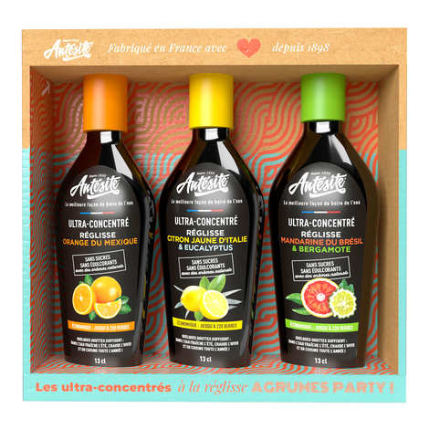 Confezione regalo Citrus Party da 3 liquirizie ultra-concentrate Arancia, Mandarino e Limone - Antesite