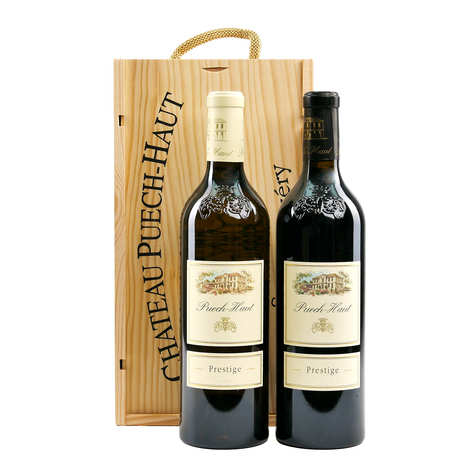 Confezione da 2 bottiglie Chateau Puech-haut - 1 vino rosso Prestige 75cl + 1 vino bianco Prestige 75cl