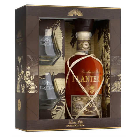 Confezione regalo di rum Planteray XO 20° anniversario, 2 bicchieri