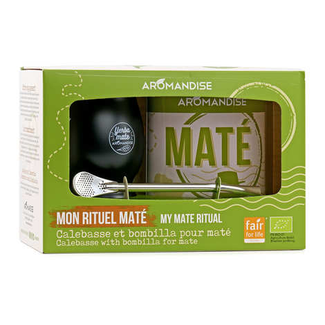 Scatola rituale per il mate - Zucca, bombilla e scatola di mate verde biologico selvatico