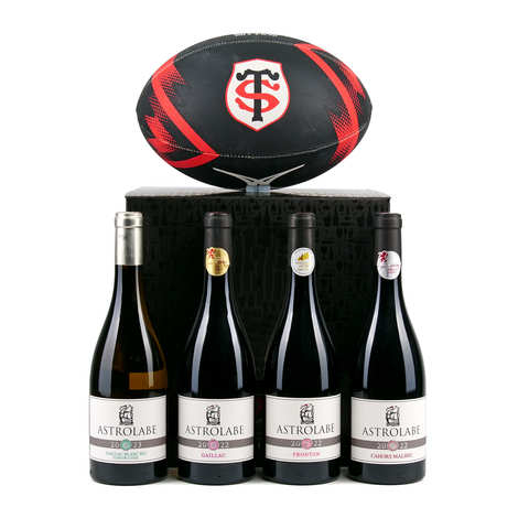 Cofanetto regalo Vinoville x Stade Toulousain - 4 bottiglie di vino e 1 pallone da rugby