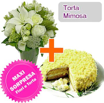 Torta Mimosa + Fiori (Composizione Classica)