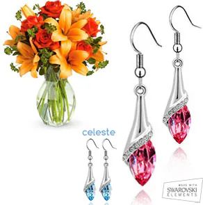 Orecchini con elementi Swarovski + fiori (composizione classica)