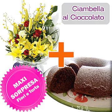 Ciambella al cioccolato + fiori (composizione classica)