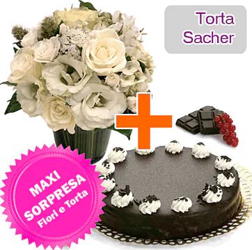 Torta Sacher + Fiori (Composizione Classica)