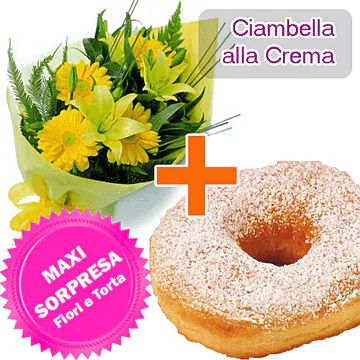 Ciambella alla crema + fiori (composizione classica)