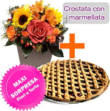 Crostata di marmellata + fiori (composizione classica)