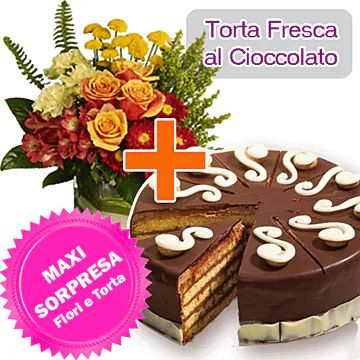 Torta al cioccolato + fiori (composizione classica)