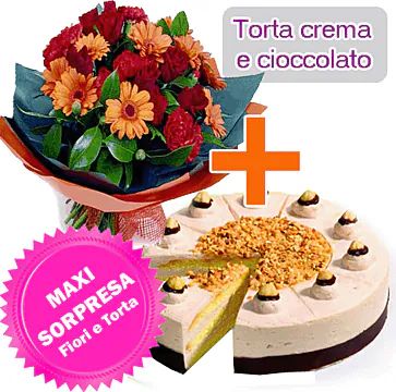 Torta alla crema e cioccolato + fiori (Composizione classica)