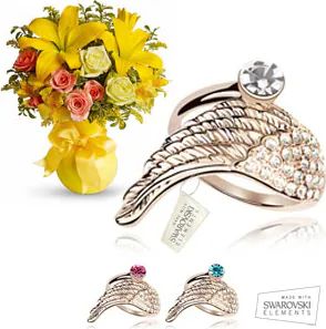 Anello con elementi Swarovski + fiori (composizione classica)