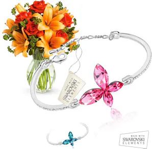 Bracciale con elementi Swarovski + fiori (composizione classica)