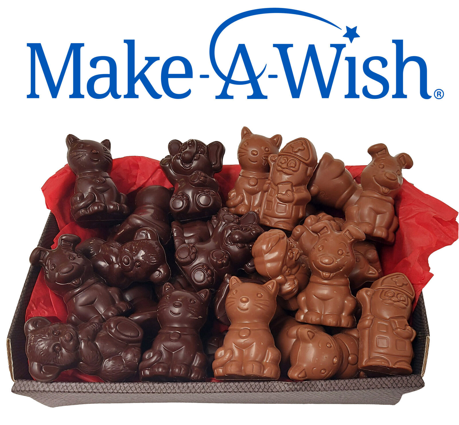 Cesto di San Nicola MAW 2025 con 40 statuine di cioccolato Callebaut