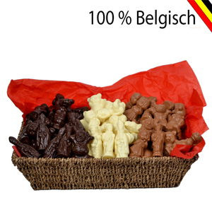 Cesto di Sinterklaas da 1 kg con statuine di cioccolato Callebaut